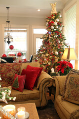 Cozy Christmas livingroom. Beautifully luxurious decorated interior.