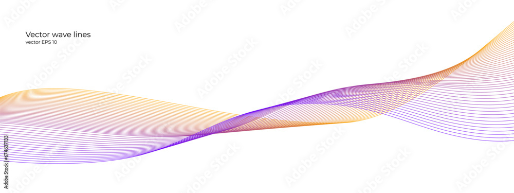 Poster vector wave dynamic music lines. orange-purple abstract lines. sound waves on transparent background