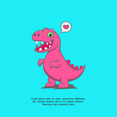 cute t-rex vector illustration with love chat bubble flat design
