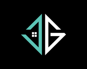 J and G Letter with house window vector logo