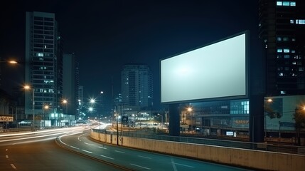 Fototapeta na wymiar Advertising mock up blank billboard at night time with street light with copy space for public information board billboard blank for outdoor advertising poster