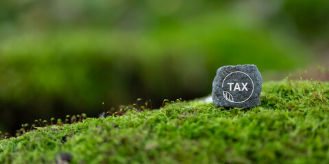 Environmental tax obligation, breaks concept. Green taxes icon nature view background.Using environmental  taxes, carbon tax, environmentally beneficial tax incentives to achieve environmental target. - obrazy, fototapety, plakaty
