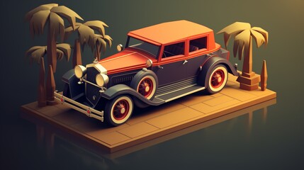 an isometric scene of a car built in 1929, capturing its timeless beauty and sophistication.