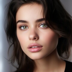 Fototapeta premium Close-up photo portrait of a beautiful charming woman with natural makeup