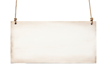 White wooden sign hanging from a rope, cut out - obrazy, fototapety, plakaty