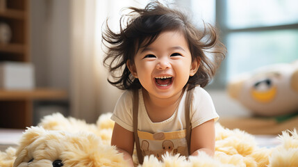 Happy Korean little girl smiling. Childhood. - obrazy, fototapety, plakaty