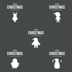 Set of Christmas logos with cartoon Christmas silhouettes. Merry Christmas and Happy New Year.