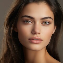 Obraz premium Close-up photo portrait of a beautiful charming woman with natural makeup