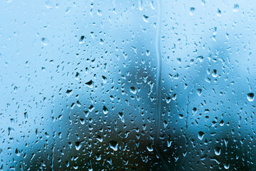 Natural water drops on glass. Close-up.