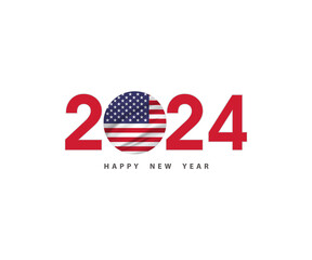 The new year 2024 with the American flag and symbol, 2024 Happy New Year USA logo text design, It can use the calendar, Wish card, Poster, Banner, Print and Digital media, etc. PNG
