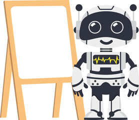 Cartoon techology Ai robot  an empty white board