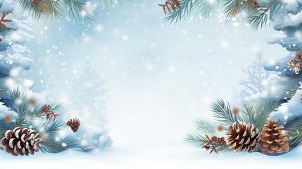 Fototapeta na wymiar Snowy Winter Christmas Background with Fir Branches for Seasonal Greetings and Designs