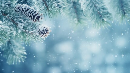 Snowy Winter Christmas Background with Fir Branches for Seasonal Greetings and Designs
