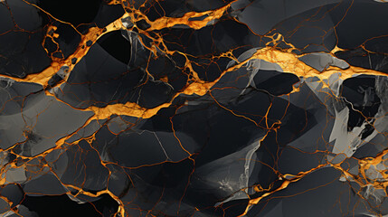 Marble with a natural black texture and golden veins.