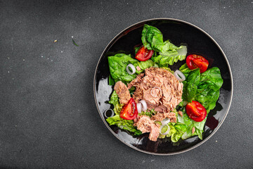 salad canned tuna fresh healthy eating cooking appetizer meal Pescetarian food snack on the table copy space food background rustic top view 