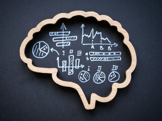 A Brain and graphs with calculations inside as a symbol of analytical thinking.