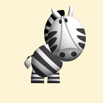 3D zebra in cartoon illustration style isolated on a solid color background, perfect for any project or advertisement