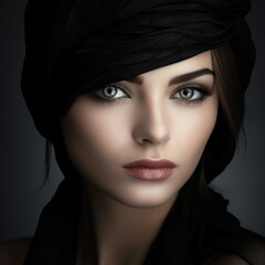 Close-up portrait of a beautiful charming woman. Style, beauty and fashion concept