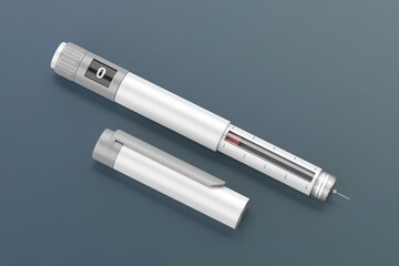 White insulin injector pen on dark background - obrazy, fototapety, plakaty