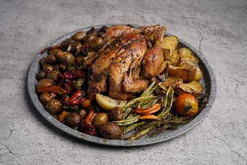 Roasted chicken set Indonesian style food photography