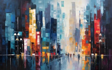 Panoramic view of a modern city at night. Abstract illustration.
