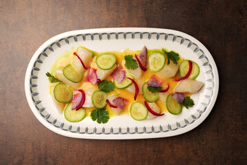 Healthy food salad with vegetable and salmon