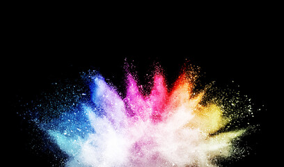 abstract powder splatted background. Colored powder explosive on white background. Colored cloud....