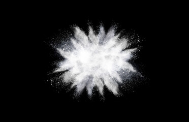 White color powder explosive splash dust on black background