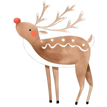 watercolor reindeer, element Christmas, element reindeer in Christmas
