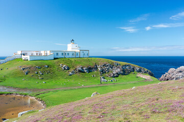 Fototapeta na wymiar Strathy Point Lighthouse view in sunny day