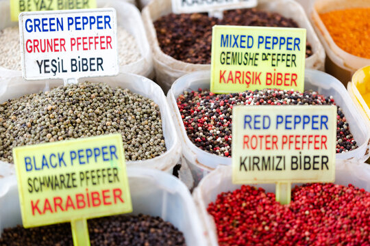 Mixed herbs for sale on local street market in Istanbul