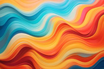  An abstract background with vibrant wavy lines in yellow, blue, orange. Wavy brushstrokes of oil paint texture © Alexandr