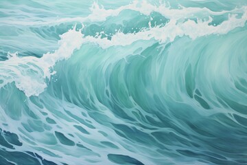 Light blue abstract background, sea waves with foam. Wavy strokes of oil paint texture