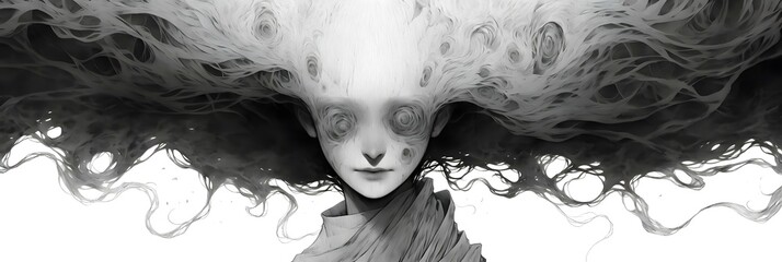 Dark anime manga style illustration, horror