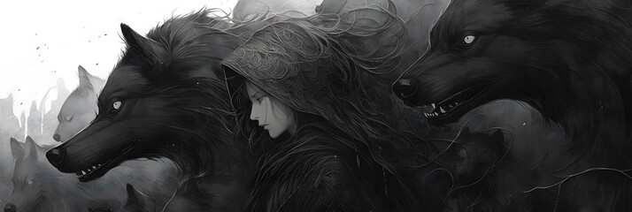 Dark anime manga style illustration, horror