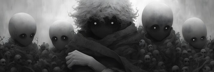 Dark horror anime manga style illustration