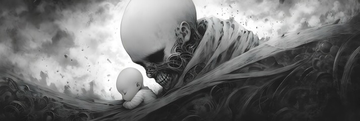 Naklejka premium Dark horror anime manga style illustration
