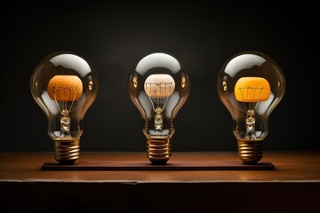 Warm colored active light bulb on a dark background.