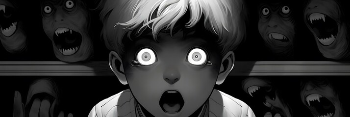 Dark horror anime manga style illustration