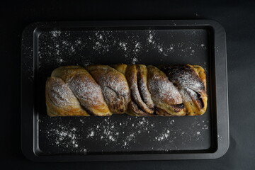 Chocolate Bread and butter cake with black background