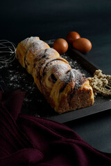 Chocolate Bread and butter cake with black background