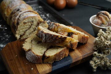 Chocolate Bread and butter cake with black background