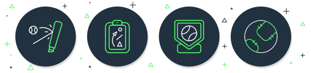 Set line Planning strategy, Baseball base, bat with and icon. Vector