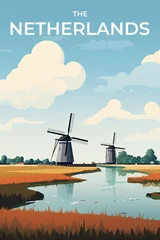 Fotobehang The Netherlands vintage travel poster. How AI sees vacation in this country. © Marja