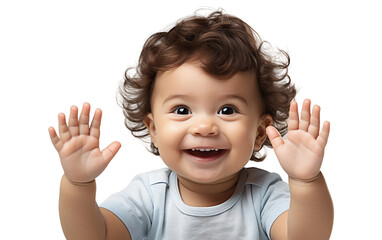 Baby smiling and bye bye pose  isolated on transparent background.
