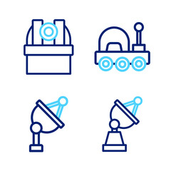 Set line Satellite dish, Mars rover and Astronomical observatory icon. Vector