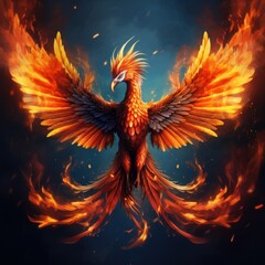 flying red burning bird phoenix with wire wings rebirth