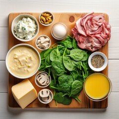Ingredients: spinach, sorrel, flour, eggs, yogurt, cheese, spices, baking powder and greens for cooking a delicious vegetarian pie