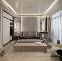 modern hotel room 3d render