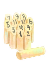 モルックの優しくリアルな水彩イラスト(PNG)